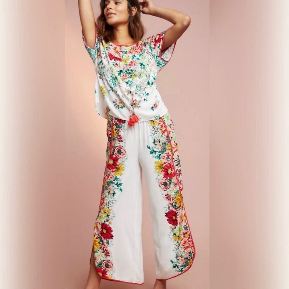 By Anthropologie Floral Flowing Pant sz S